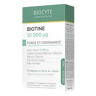 Biocyte - Biotina 10.000 µg - Forza, Crescita dei Capelli - Integratore Anti-Caduta dei Capelli - 45 Capsule