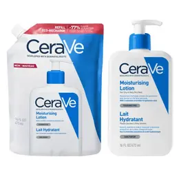 CeraVe Soin Corps Lait Hydratant Eco Recharge Visage et Corps Peaux Sèches à Très Sèches 473ml