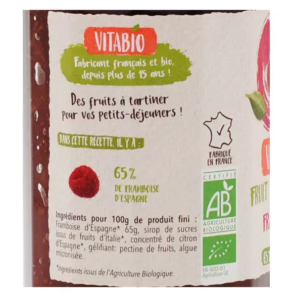 Vitabio Fruit à Tartiner Framboise Bio 290g