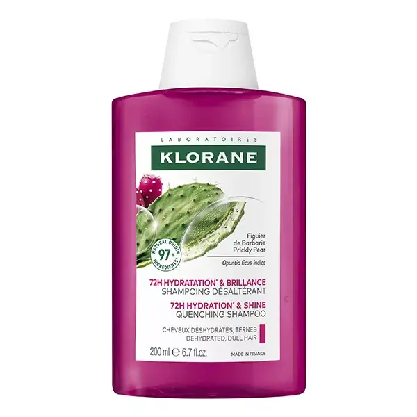 Klorane Figuier de Barbarie Shampooing désaltérant 72h Hydratation brillance 200ml