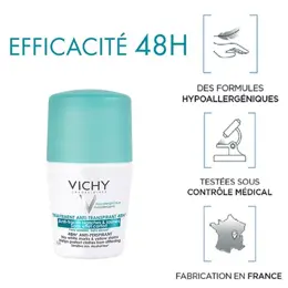 Vichy Déodorant Anti-Transpirant Anti-Traces Blanches & Jaunes 48h Roll-On Lot de 2 x 50ml