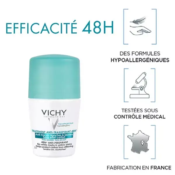 Vichy Anti-Perspirant Deodorant Anti-White & Yellow Streaks 48h Roll-On 2 x 50ml