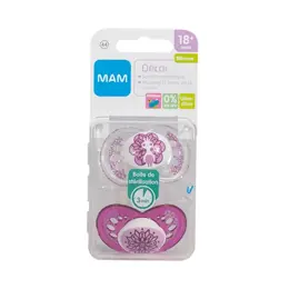 MAM Sucette Décor Animaux Silicone +18m Lot de 2 Paon et Fleur Rose