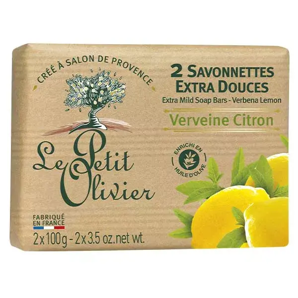 Le Petit Olivier Savonnettes Extra Douce Verveine Citron Lot de 2 x 100g