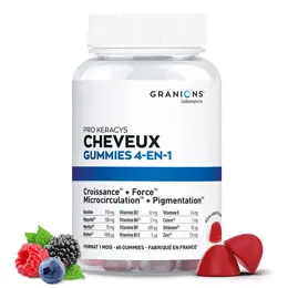 Granions Pro Keracys 4-en-1 Anti-Chute Cheveux Force Croissance Brillance Fruits Rouges 60 gummies