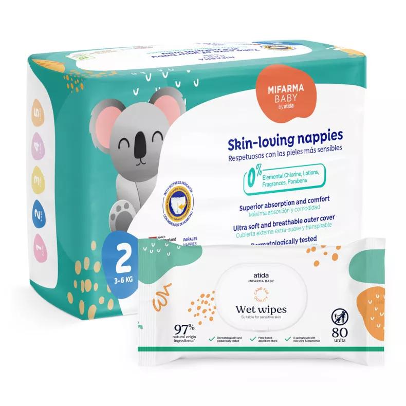 Mifarma Baby Pañales T2 (3-6 kg) 42 uds + Toallitas 80 uds