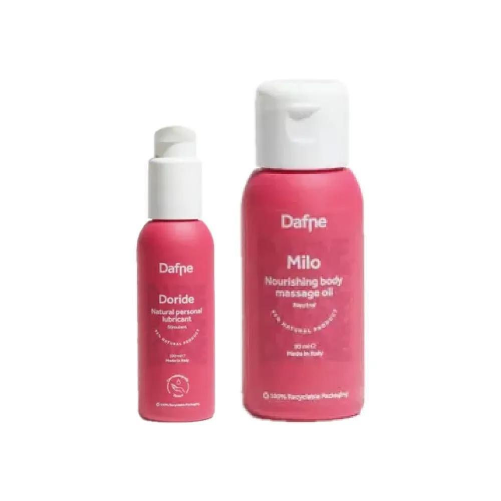 Dafne Doride Lubrificante Intimo Naturale Stimolante 100 ml + Dafne Milo Olio Naturale Per Massaggio Corpo Neutro 200 ml