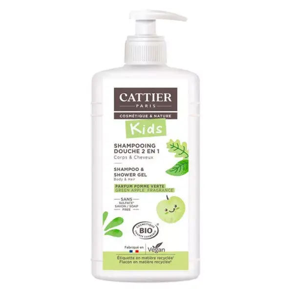 Cattier Kids 2 in 1 Shower Shampoo Organic Green Apple 500ml