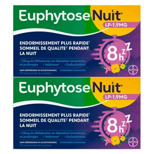 Euphytose Nuit Sommeil Mélatonine 1,9 mg Libération Prolongée lot de 2 x 15 comprimés