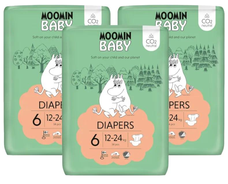 Pannolini per bambini Moomin Taglia 6 (12-24 Kg) 3x34 unità