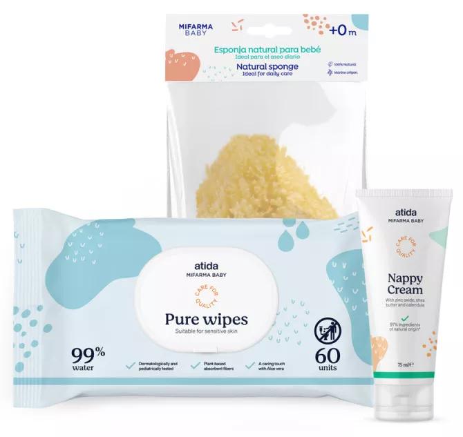 Imagen de Mifarma Baby Pack Esenciales Cambio de Pañal con Toallitas Agua Pure Wipes