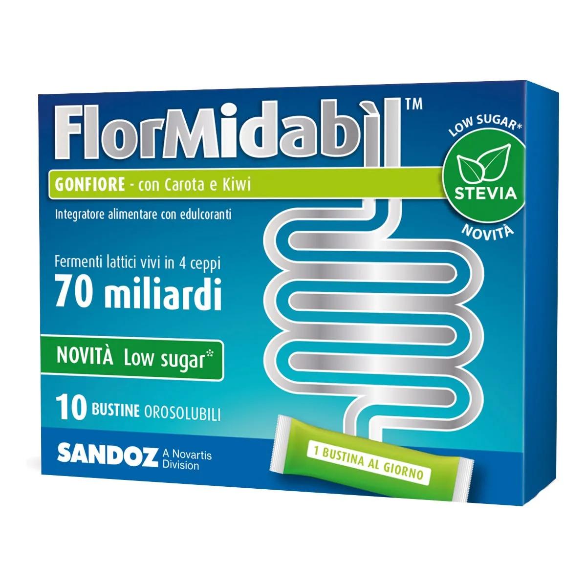 FlorMidabil Gonfiore Con Stevia  Integratore Fermenti Lattici 10 Bustine Orosolubili