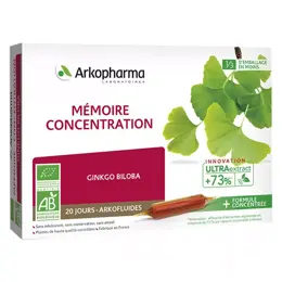 Arkopharma Arkofluides Ginkgo Biloba Mémoire Concentration 20 ampoules