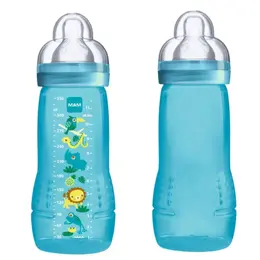 MAM Biberon 2ème âge Coloré 330ml Garçon Tétine Débit X Lot de 2