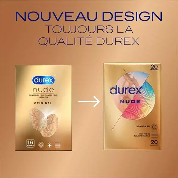 Durex Préservatifs Nude - 20 Préservatifs Extra Fins Sensation Peau Contre Peau
