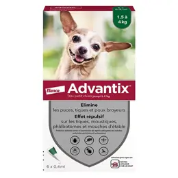 Advantix Chien Solution Antiparasitaire Très Petite Race 1,5 à 4kg 6 pipettes