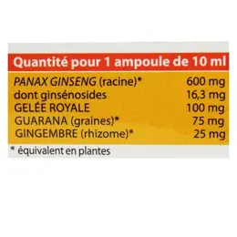 Juvamine 4G Formule Complète Ginseng Gelée Royale Guarana Gingembre 10 ampoules