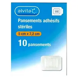 Alvita Pansement Adhésif Stérile avec Compresse Centrale 5 x 7,2cm 10 unités