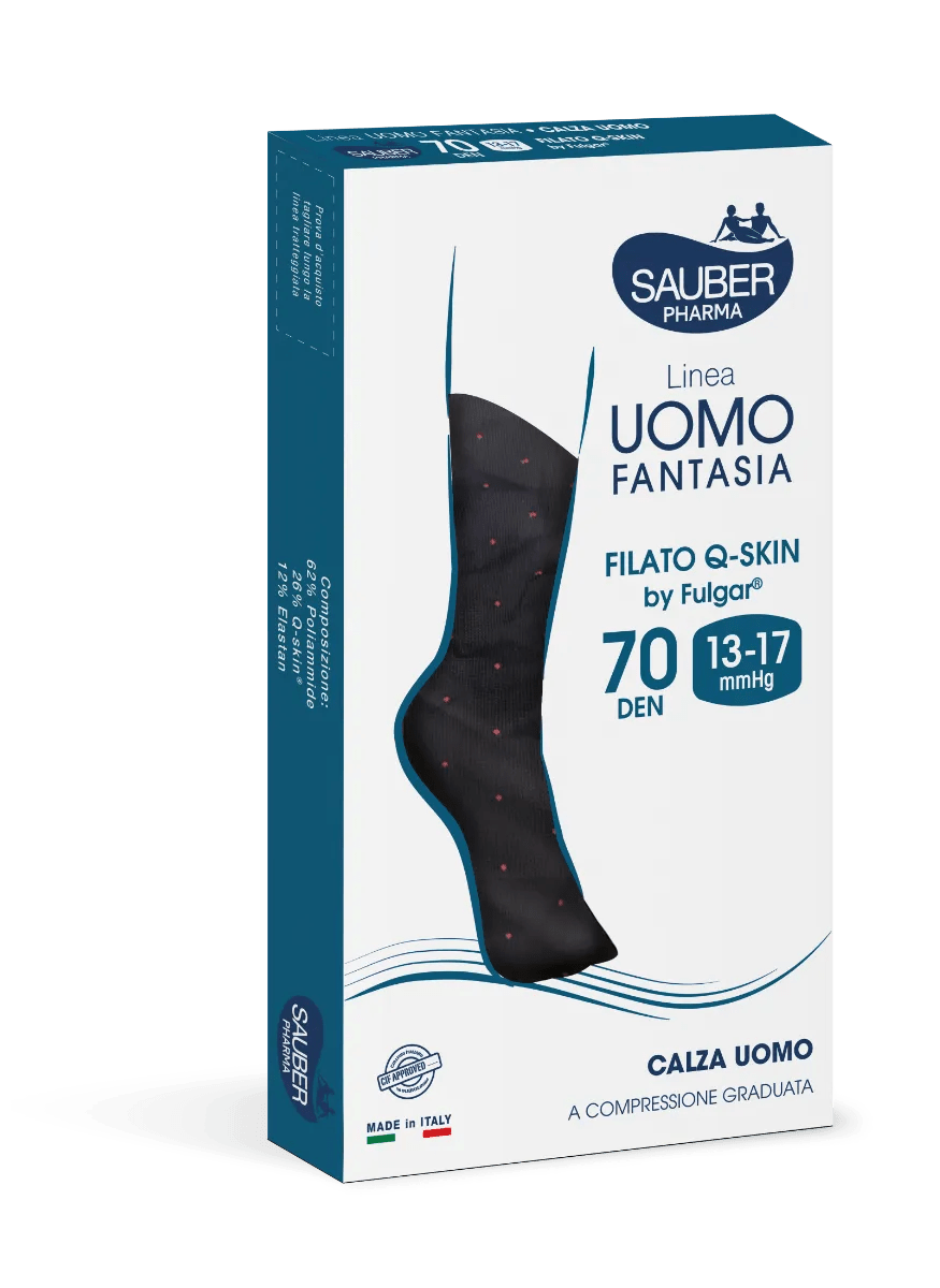 Sauber Linea Uomo Fantasia Q-Skin Calza Uomo 70 Den Pois Rossi Taglia L/XL