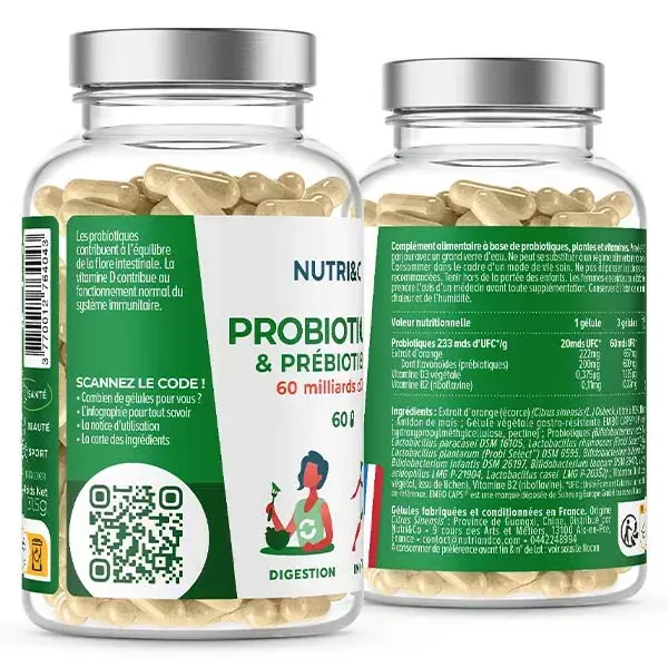 Nutri&Co Probio Pré et Probiotiques pour Flore Intestinale 60 gélules