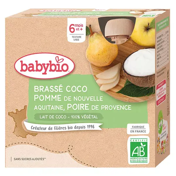 BabyBio Gourde Lactée Mes Brasés Crema de Leche de Coco, Manzana y Pera +6m 85g