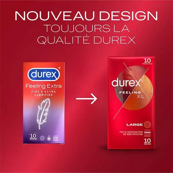 Durex Préservatifs Feeling XL - 10 Préservatifs Fins et Larges