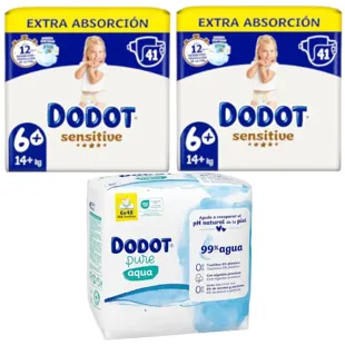 Fraldas Dodot Sensitive Extra T6+ 2x41 unidades + Toalhitas Húmidas Sem Plástico 288 unidades
