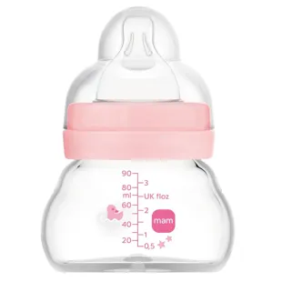 MAM Feel Good Glass Baby Bottle Extra Slow Flow Bright Pink 0m 90ml
