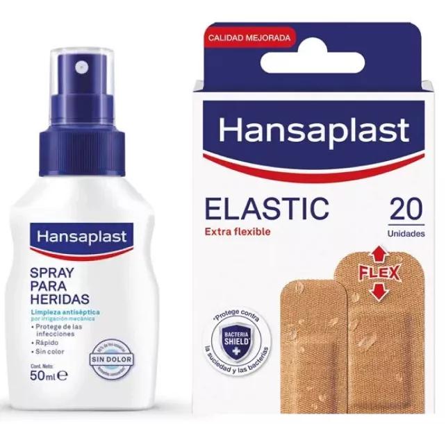 Hansaplast Spray Feridas 50 ml + Elástico Extra Flexível 2 Tamanhos 20 unidades