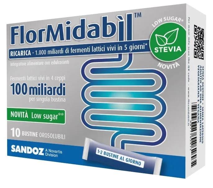 FlorMidabil Ricarica Con Stevia Integratore Con 100 Miliardi di Fermenti Lattici Vivi 10 Bustine Stick