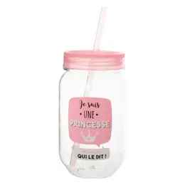 Mason Jar Enfant Rose avec Paille 45cl