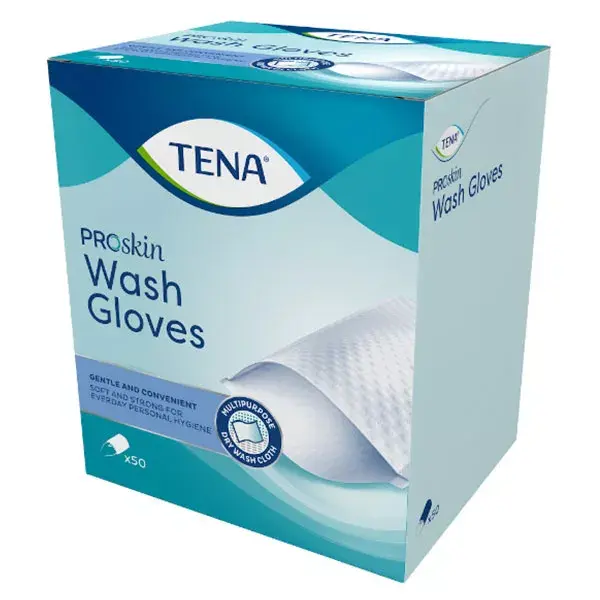 TENA Proskin Wash Glove Gant de Toilette 50 unités