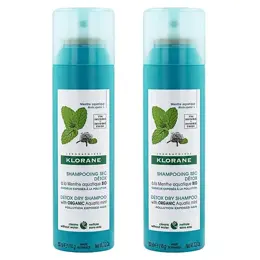 Klorane Menthe Aquatique Shampoing Sec Détox Anti-Pollution Lot de 2 x 150ml