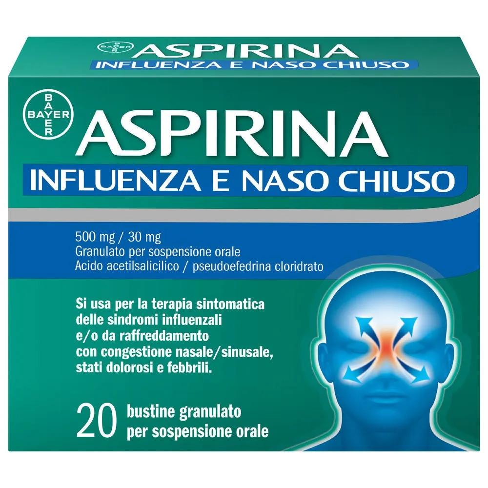 Aspirina Influenza e Naso Chiuso Antidolorifico Decongestionante contro Sintomi Influenzali 20 Buste