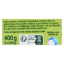 Blédina Les Récoltes Bio Pot Petits Légumes du Jardin Boeuf +6m 2X200g