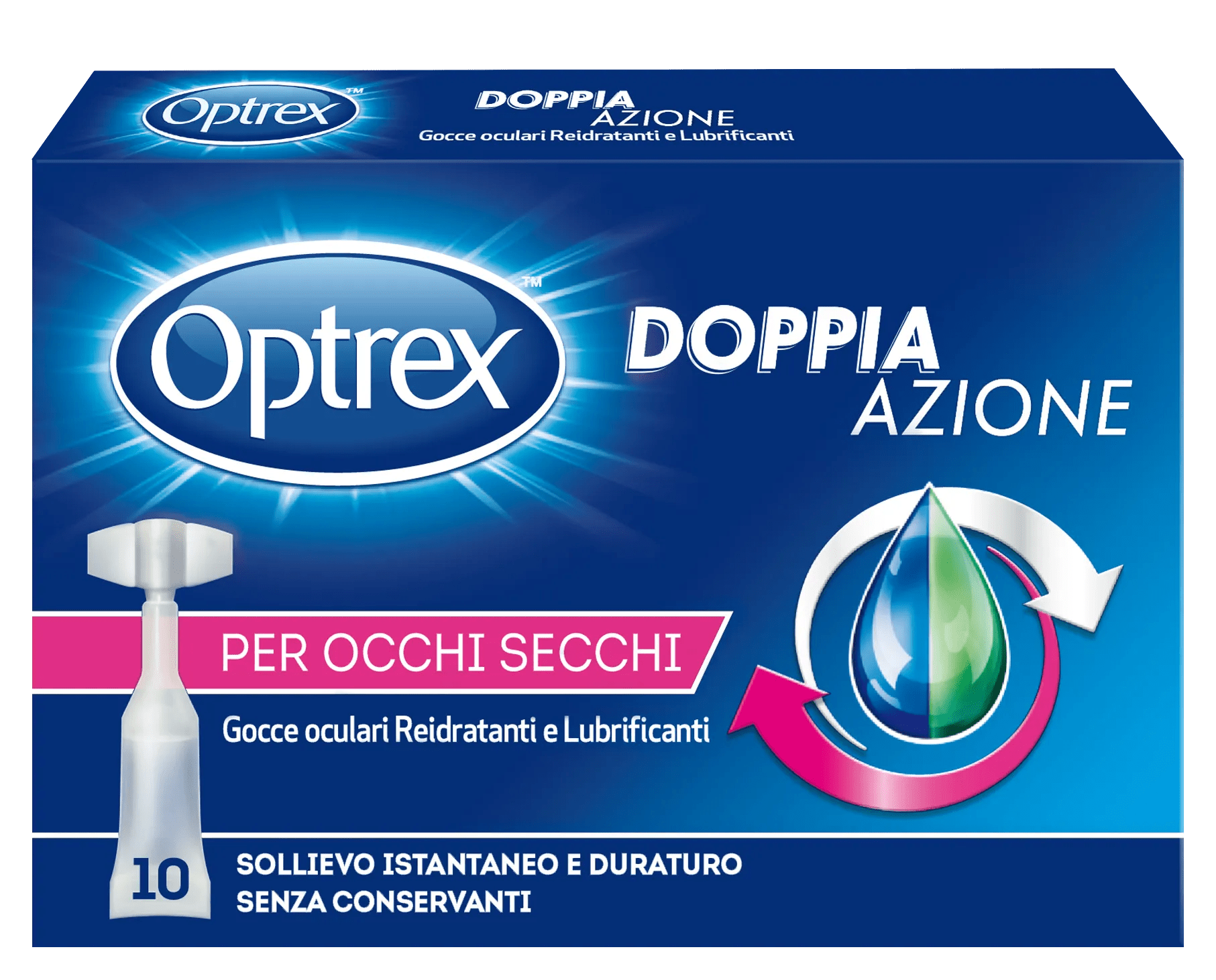 Optrex Doppia Azione Collirio Occhi Secchi Gocce Oculari Reidratanti Lubrificanti 10 Flaconcini