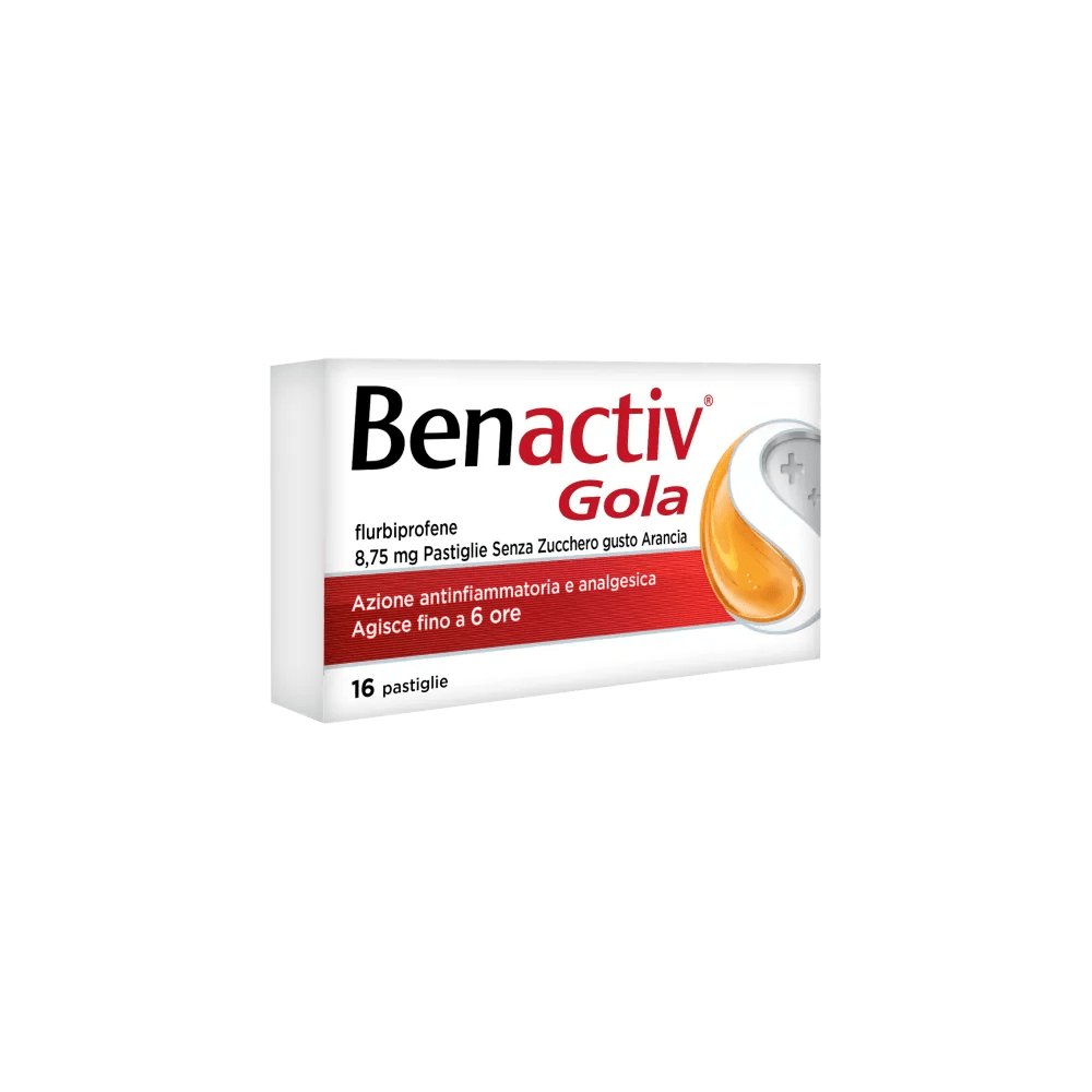 Benactiv Gola Pastiglie Senza Zucchero Gusto Arancia Flurbiprofene 16 Pastiglie