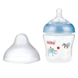 Nuby Biberon Col Large Tétine Débit Moyen en Silicone Bleu 180ml