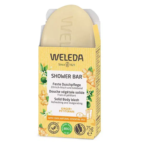 Weleda Shower Bar Solid Vegetable Shower Ginger & Petitgrain Organic 75g