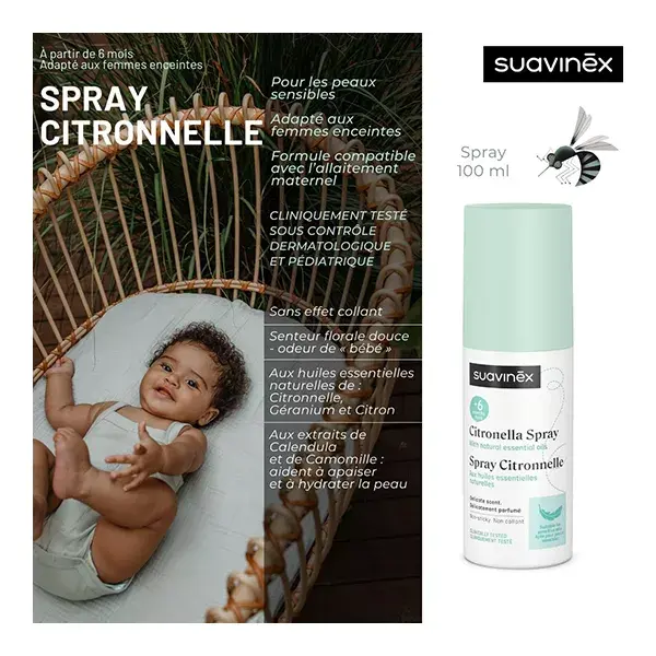 Suavinex Spray à la Citronelle Anti-Moustiques Bébé 6M+ 100 mL