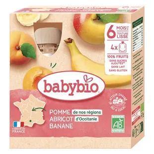 Babybio Mes Fruits Purea Mela Albicocca Banana dai 6 mesi 4 x 90g