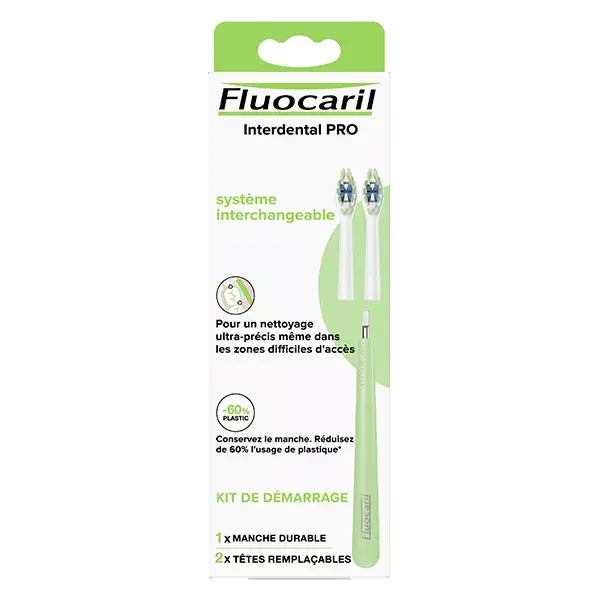 Fluocaril Brosse à Dents Interdental PRO Souple Kit 1 Manche Durable + 2 Têtes Remplaçables 