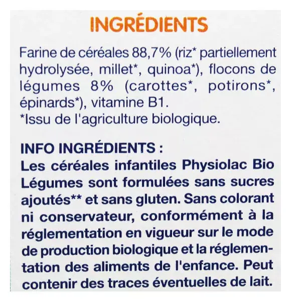 Physiolac Bio Céréales aux Légumes +4m 200g