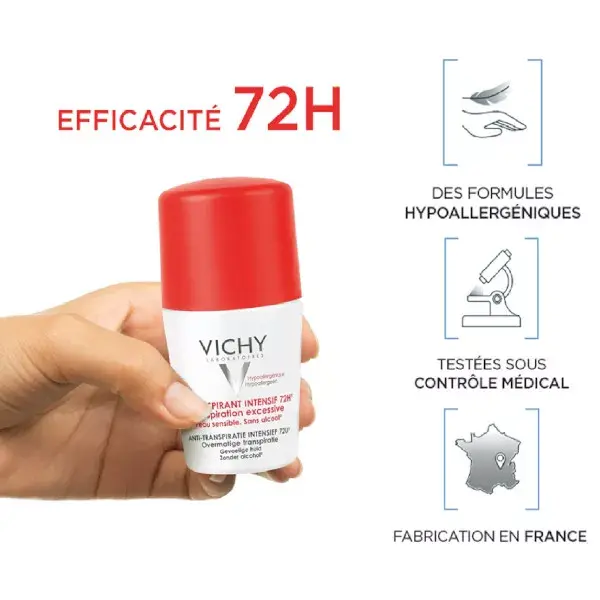Vichy Intensive Deodorant 72h Roll-On Lot of 2 x 50ml