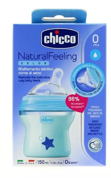 Biberón Natural Feeling Chicco Flujo Normal 150ml +0m Azul