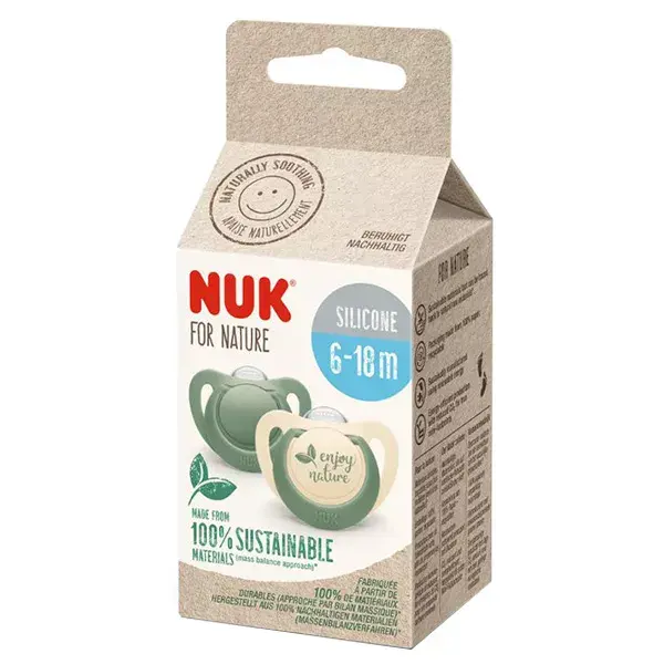 Nuk 2 Sucettes Nuk For Nature Silicone 6-18m Eucalyptus