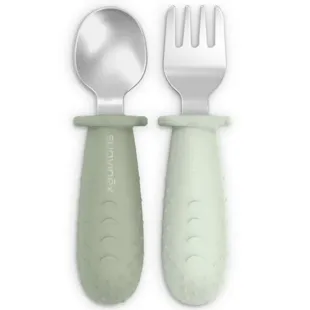 Suavinex Spoon + Fork Learning Stainless Steel Green +6m 2 units