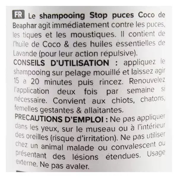 Beaphar Shampoing Stop Puces Tiques et Moustiques Coco Bio 250ml