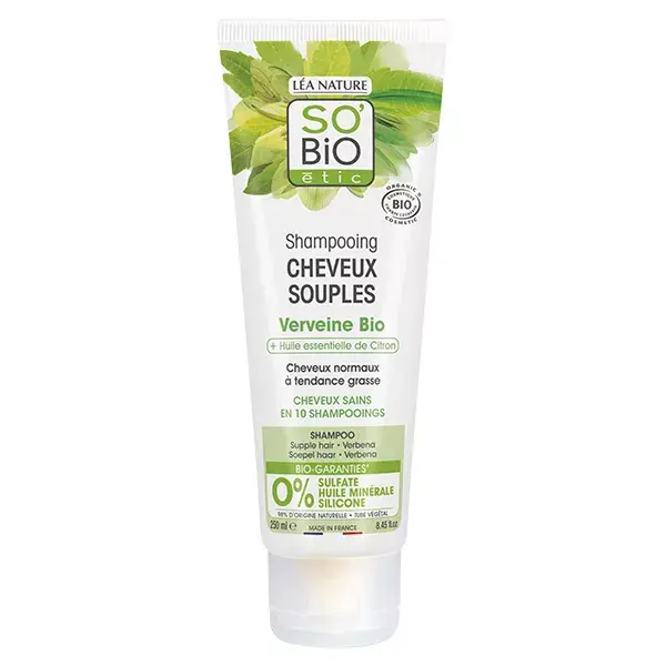 So'Bio Étic Cheveux Souples Shampoing Verveine & Huile Essentielle de Citron Bio 250ml