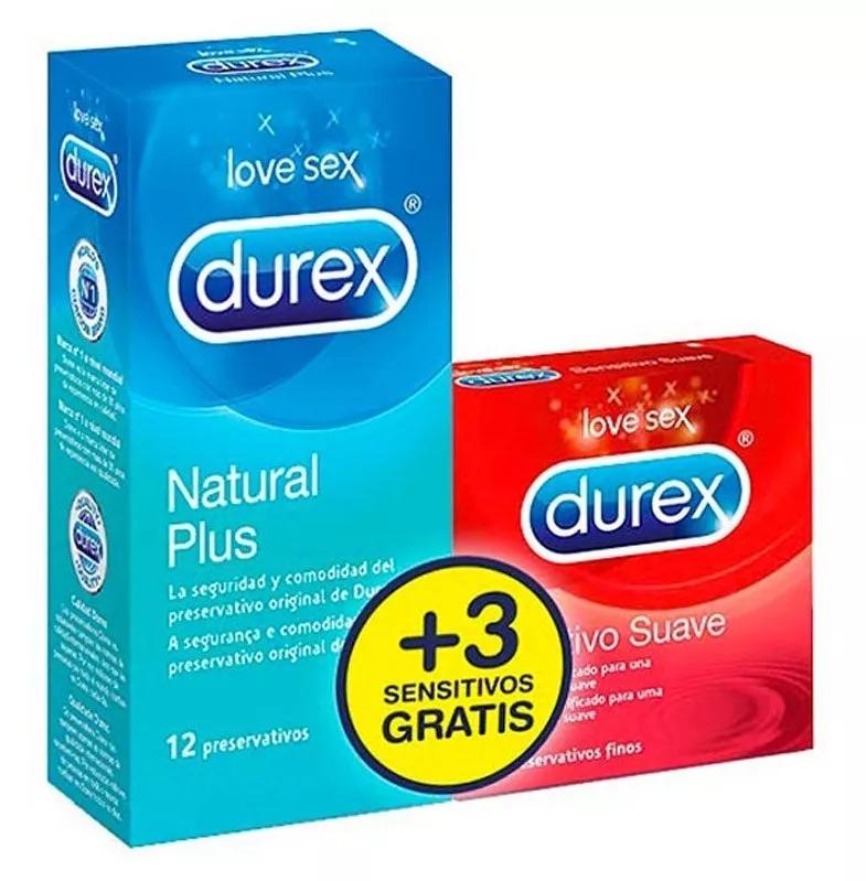 Durex Preservativos Natural Plus Easy On 12 Unidades + 3 Preservativos Sensitive confort gratis